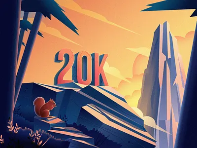 B&B/20kFlowers 2 color 20k design illustration looking up mountain squirrel