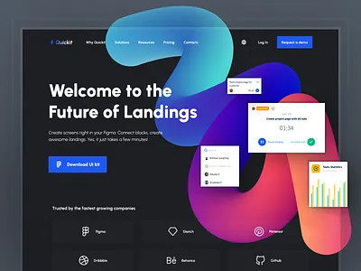 Quickit – Web Kit for Landings blue builder creative dark figma free freebie home kit landing library quickit template theme ui ui kit ui8 ux web white