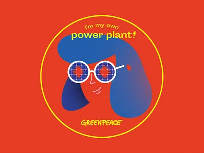 Greenpeace sticker - Sun energy girl glasses greenpeace illustration power plant stickers sun wind
