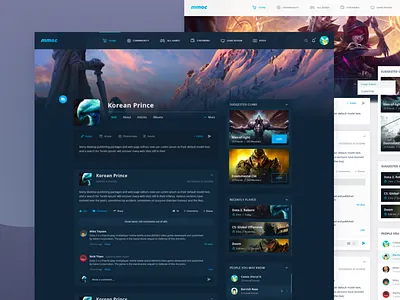 MMOC - social game platform #unpublished_2016-17 chat app clean design challenge dark mode digital doom dota game gaming website invite friends light mode lol mmo mmorpg product skyrim ui ux web application