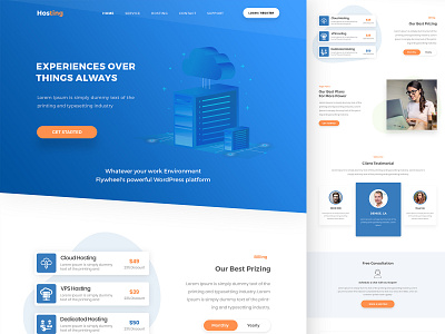 landing Page blue and yellow branding clean creative design hosting illustration interface landing page modern typography uiux website