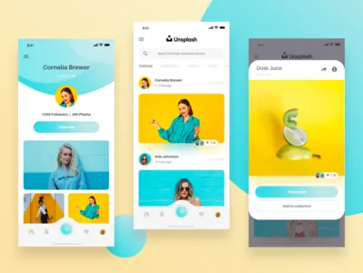 Unsplash UI Redesign app blue ios mobile photo app photos redesign ui unsplash web yellow