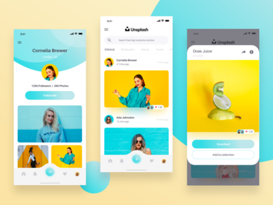 Unsplash UI Redesign app blue ios mobile photo app photos redesign ui unsplash web yellow