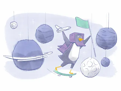 Curio Learning App Illustration app branding design illustration penguin