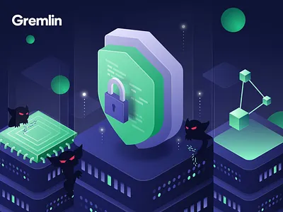 Safe, Secure, Simple - Marketing Illustration chaos code design engineering facebook ad gremlin illustration isometric lock marketing security servers shield ui