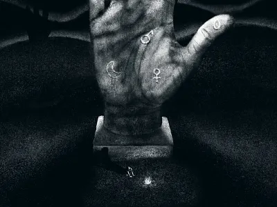 at the foot of the hand astrology campfire chiaroscuro galaxy hand illustration art ipad night palm reading procreate scale sculpture stars zodiac