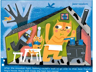Jan Week2 Illostories Janesanders animals children book illustration cute family home illustration texture winter scene