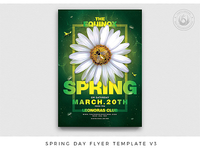Spring Day Flyer Template V3 bees club daisy dandelion day dj earth equinox fest festival flowers flyer garden green nature nightclub party poster season spring