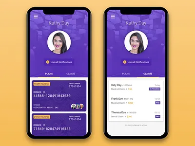 Insurance App app cards claim insurance ios iphone list mobile mobile app design profile ui ux