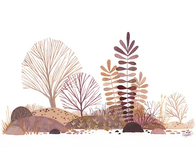 Gouache Landscape 1 botanical gouache illustration nature nature illustration neutrals painting plants traditional winter