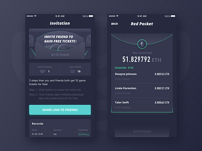 Brave wallet Sharing Red Packet Page block blockchain button bytetrade coin currency green illustration invitation number record red packet share ticket time ui 插图 黑色