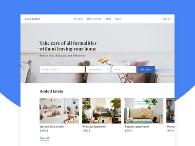 Long-Term Renting Page apartment carousel design desktop dribbble engine flat interface interior landing minimal page rent search shot ui ux web