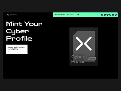 CyberConnect - Mint CyberProfile Page animation bitcoin blockchain btc crypto homepage landingpage minimal minimalist mint nft ui web3 website