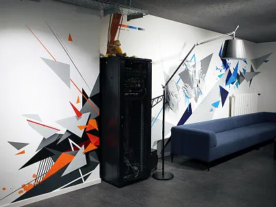 Polygon wall design design hands illustration mural polygons