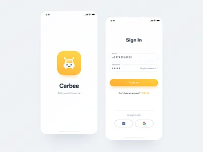 Sign In app car app clean design interface minimal mobile orange sign in ui ux yellow