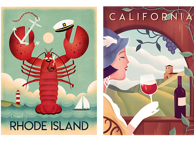 Retro & Art Deco Travel Posters california design graphic graphic art graphic design humorous illustration illustration poster poster design retro retro poster rhode island travel travel poster vintage wine