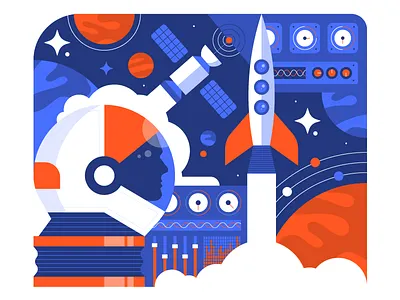 Space Illustration blue character geometric art icon icons illustration rocket ship space space helmet spaceship vector