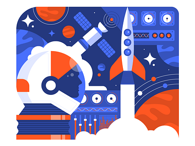 Space Illustration blue character geometric art icon icons illustration rocket ship space space helmet spaceship vector