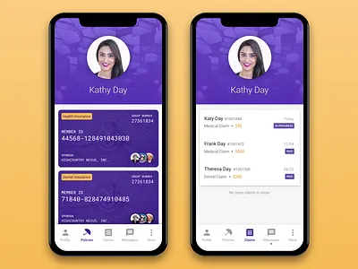 Insurance App - Alternative Design app card cards design insurance company ios iphone list mobile mobile app design profile ui ux