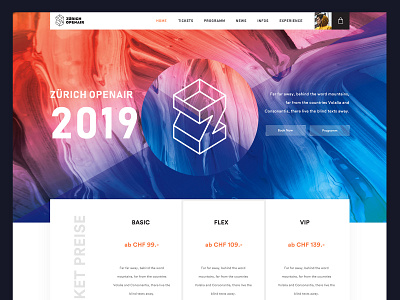 Zurich Openair Website redesign agency colors event event website liquid animation liquidmotion minimal pricing