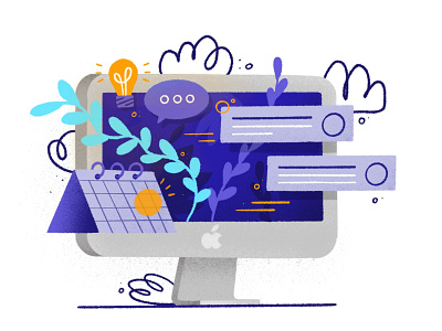 Project Management Illustration 2d branding calendar calendar app charachter coding css custom darkcube design digitalart drawing icon illustration light bulb messages ui ux vector web