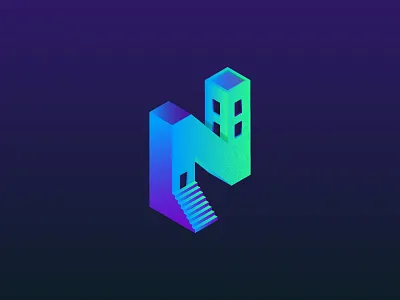 36days Of Type - N 36daysoftype alphabet branding building design gradient illustration isometric logo line logo mark n structure symbol type ui vector