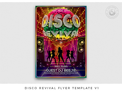 Disco Revival Flyer Template V1 afro club club flyer colorful dancefloor design disco disco fever disco night disco party disco psd disco vibes eighties event nightclub party party flyer saturday night fever seventies vinyl record