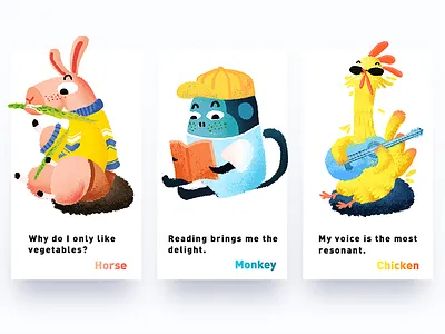 Horse Monkey Chicken chicken fashion grass horse illustration life monkey music reading vegetable