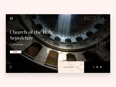 Historical sights art church clean dark history interace maps minimal museum sights sightseeing travel traveller travelling ui web web design world