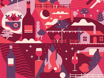 Wine Country clouds fire food house moon steak trees wine wine bottle