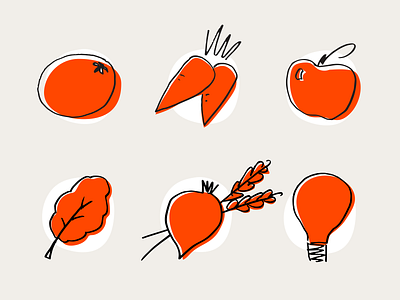 Illustrations for The Farm Project Branding apple carrot farm farm animal illustration leaf lightbulb onion orange tomato