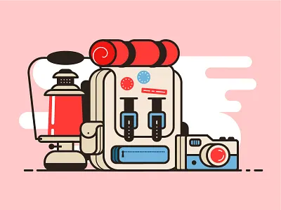 Camper Pack backpack backpacking camera camp camper camping illustration lantern outdoors