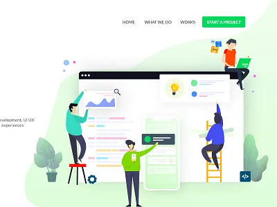 First land hero illustration for landingpage branding collaborate design flat color flat design fluent design homepage illustration illustrator landing page pastel color ui vector website