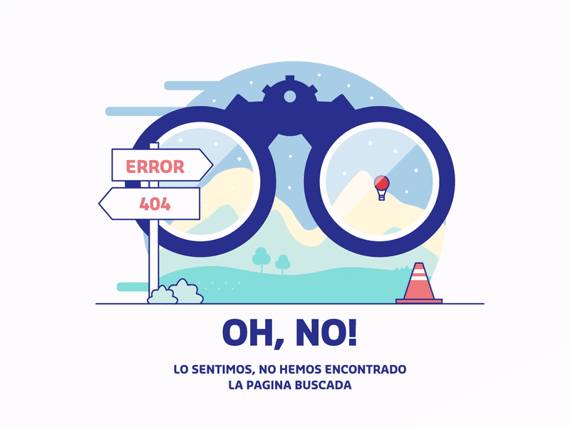 404 Error Page 404 404 error 404 error page animation balloon binoculars css css animation design graphic design hot air ballon illustration landscape street sign svg svg animation ui ux vector web design