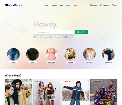 ShopBuzz Ecommerce Landing UI activewear ecommerce ecommerce landing jeans landing shop shop design shop now shopbuzz shopping shopping site tshirts ui ui design user experience user interface whats new