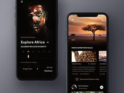 Museum App. app check out clean details gallery list media message mobile price shop ui video