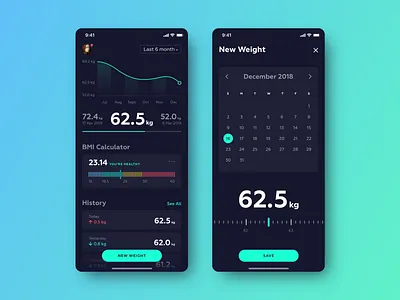 Weight Tracker App app bmi body weight dark ui fitness app ios mobile weight weight loss weight tracker