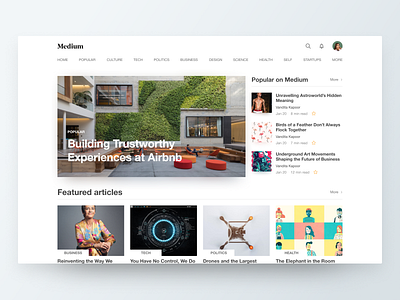 Medium Layout Exploration app cards clean design flat grid landing layout minimal reading simple ui ux web white