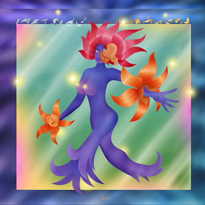 "Space Flower Woman" airbrush art branding color pencil design draw dream flower futurist illustration logo manga music cover nft science fiction space surrealism thomas auvin water ink woman