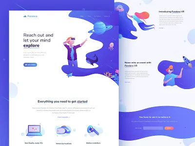 Pandora - Landing page for VR website design exploration gradation gradient header hero icon illustration landingpage typography ui ux vector vr web website