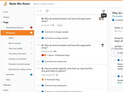 Stack Overflow Mod Tools Concept columns moderation sidebar stack overflow