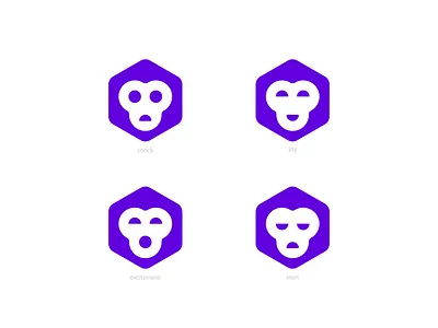 Hex Monkey Moods ape app branding clean design dynamic flat graphic design icon icons illustration illustrator logo logotype minimal monkey purple simple vector