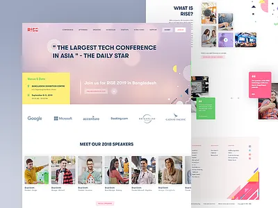 RISE Conference Website Concept colorful concept conference creative event event management homepage interface design landing page meetup meetups modern redesign seminar shape elements technology ui ux web desgin website