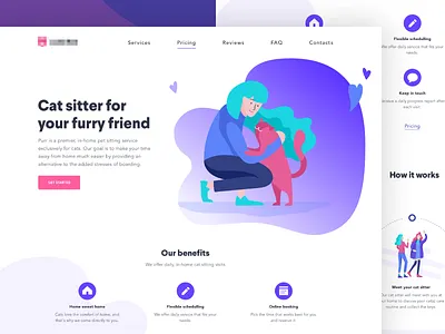 Landing for cat sitting service cat cat sitting illustration landing landing page web