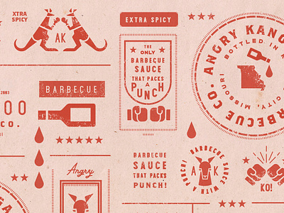 Angry Kangaroo barbecue bbq boxer boxing brand branding butcher graphic design illustration kangaroo logo logotype package pattern pattern design placemat seal stamp typography