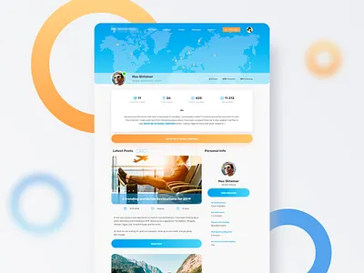 Travel Social Network UI/UX Design blue branding clean design flat gradient light minimalist network orange sky social startup travel typography ui uiuxdesign ux vector website
