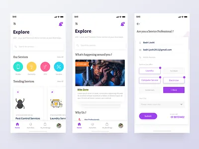 Home Service cards explore home app home appliances home service ios iphonex minimal purple search selection service app