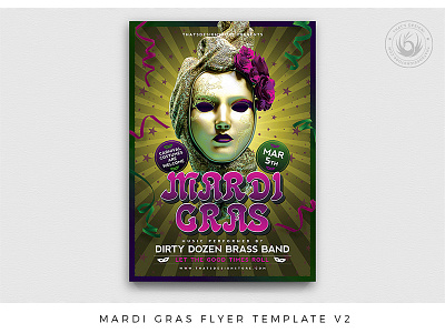 Mardi Gras Flyer Template V2 bal burlesque carnaval carnival club design event fat tuesday flyer mardi gras mascarade mask masquerade night party photoshop poster print psd template