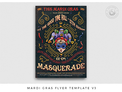 Mardi Gras Flyer Template V3 burlesque carnaval carnival club design fat tuesday flyer mardi gras mascarade mask masquerade night nightclub party photoshop poster print psd template venezia