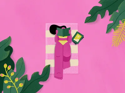 Beach Vibes beach girl green illustration leaves pink reading sand sun sunbathing towel tropical vacation